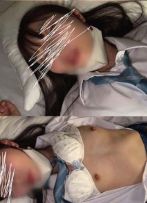 自分の顔まで飛ぶ大量潮吹き娘